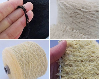 Woolen Fancy fur yarn, grass yarn Ball 100 grams / 3,5 oz, Italian Black, Ivory, Yellow Hand knitting yarn