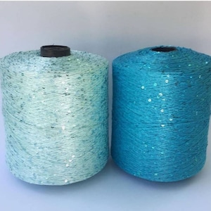 Mint, Turquoise Cotton & Viscose 3mm Micro sequins yarn, luxury decorative shiny, sparkly knitting yarn, additional thread per 100g 0,22lb