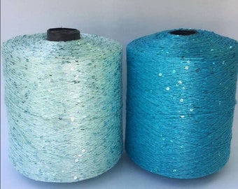 Mint, Turquoise Cotton & Viscose 3mm Micro sequins yarn, luxury decorative shiny, sparkly knitting yarn, additional thread per 100g 0,22lb