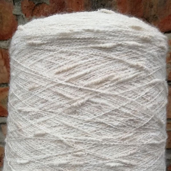 Natural white Boucle Wool Alpaca Yarn on Cone, Italian Textured Bumps Wool Yarn , Art Wool Boucle Italy yarn, Fancy yarn, Hand knitting yarn