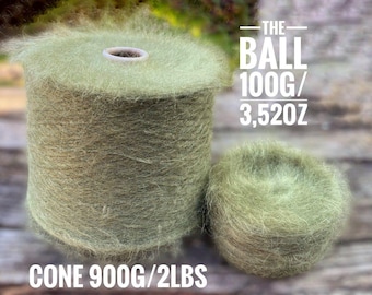Olive Super Kid Mohair Aurora Italian Yarn on Cone 1000m/1093yrd per 100g/3,52oz, 67% Kid Mohair Machine knitting, Hand knitting yarn