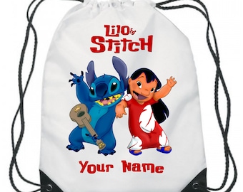 School Swimming /& More Lilo and Stitch Personalised Kids Drawstring Bag