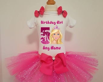 Girls Barbie Birthday tutu dress set Name Girls Birthday outfit Any Number