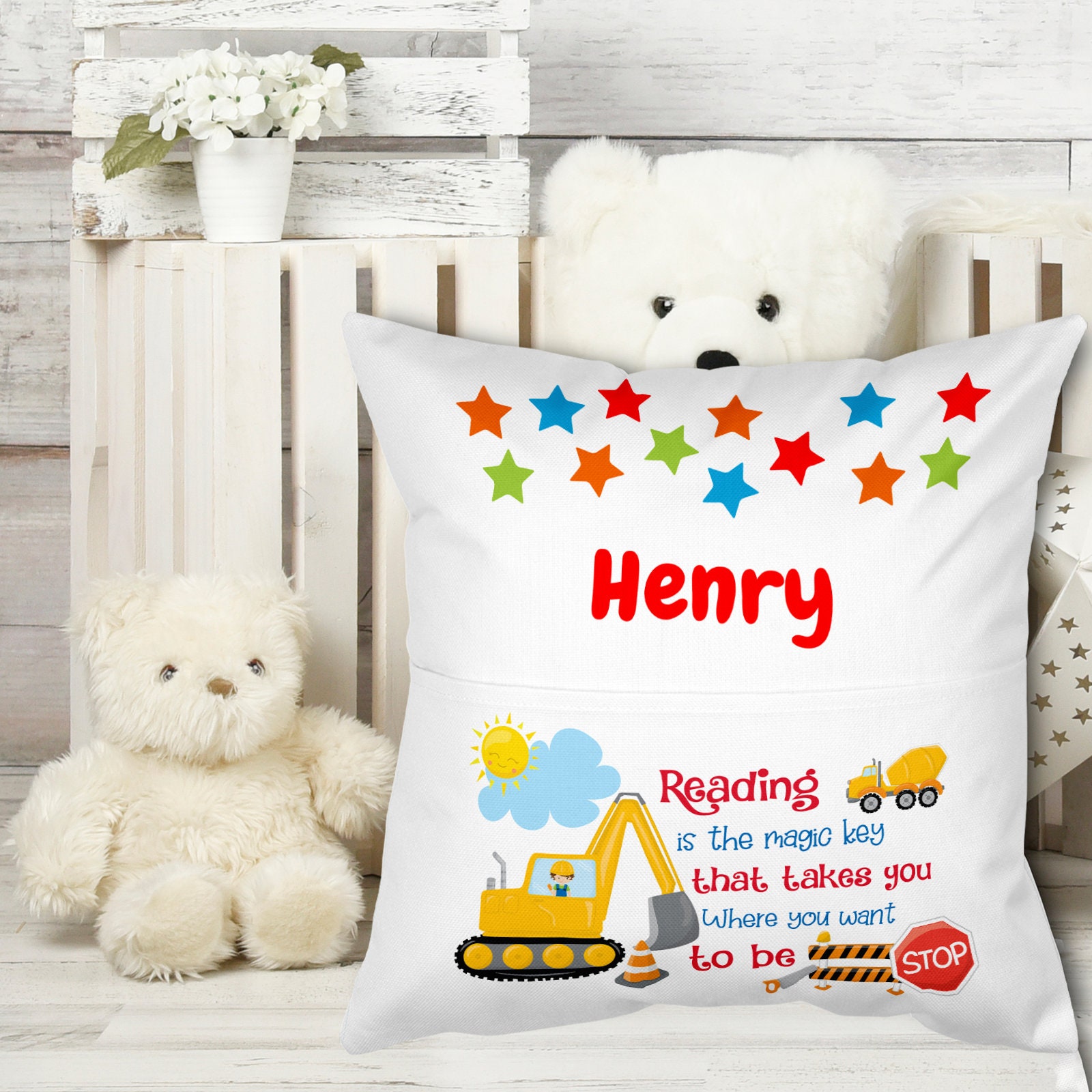 Personalised Boys Reading Pocket Pillow Cushion Cover Etsy