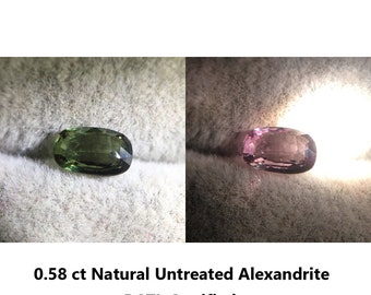 0.58 ct Natural Untreated Alexandrite ( Green to Red ) | Cushion | PGTL Certified