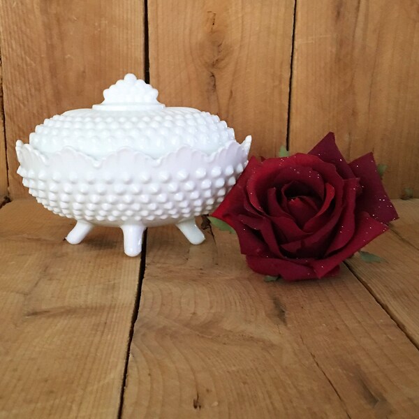 Vintage Fenton Hobnail Milk Glass Candy Dish