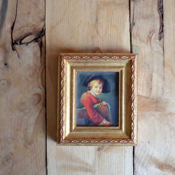 Gold Gilded Frame with Boy in Red Made in Italy