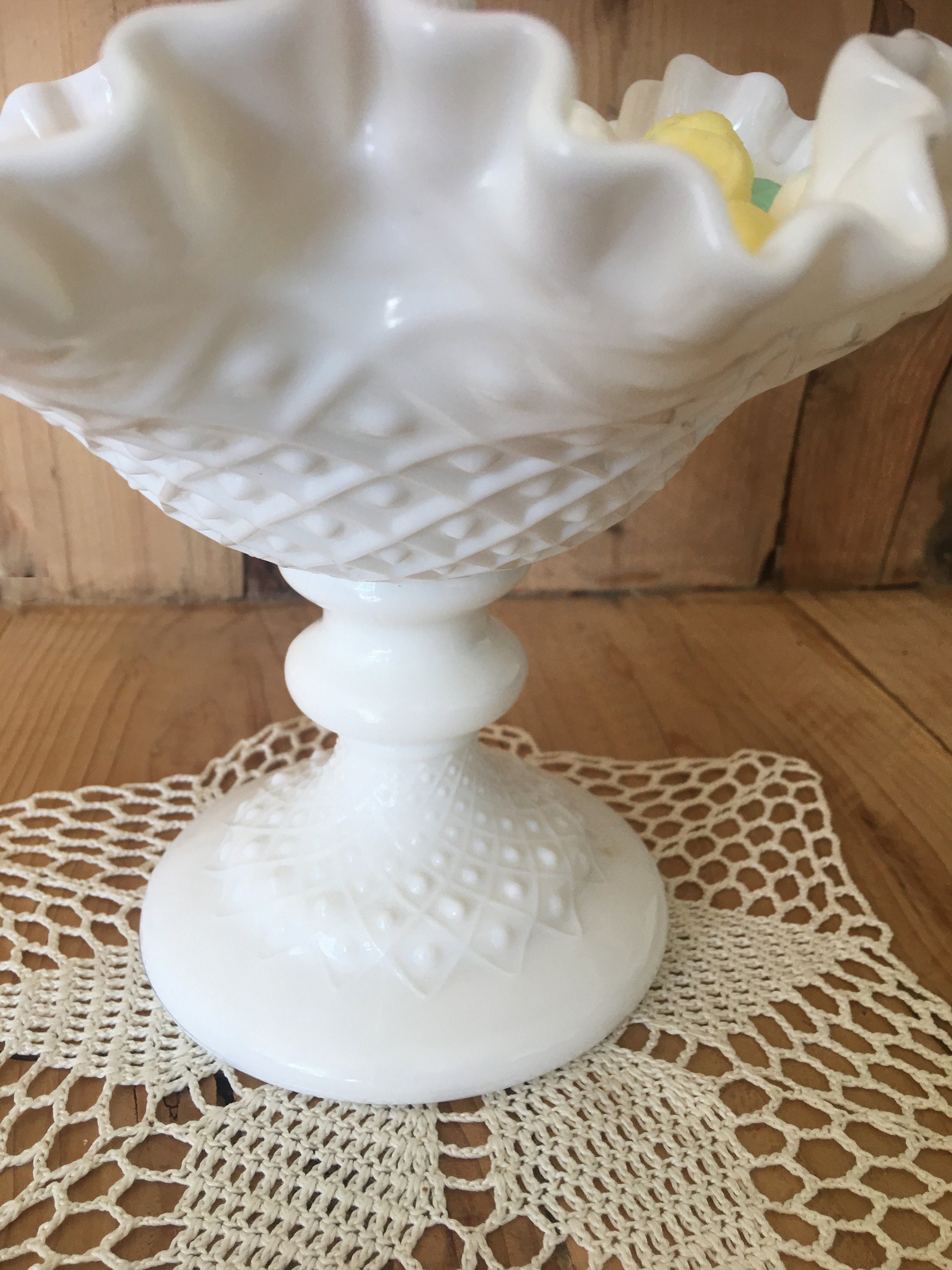 Fenton Diamond Lace Single Horn Epergne Vintage Vase Etsy