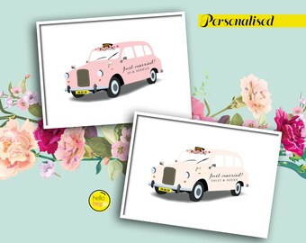 PERSONALISED Wedding Taxi Print | Pink or Cream | Personalised | Gift | Unframed Art | A5 or A4 Print|