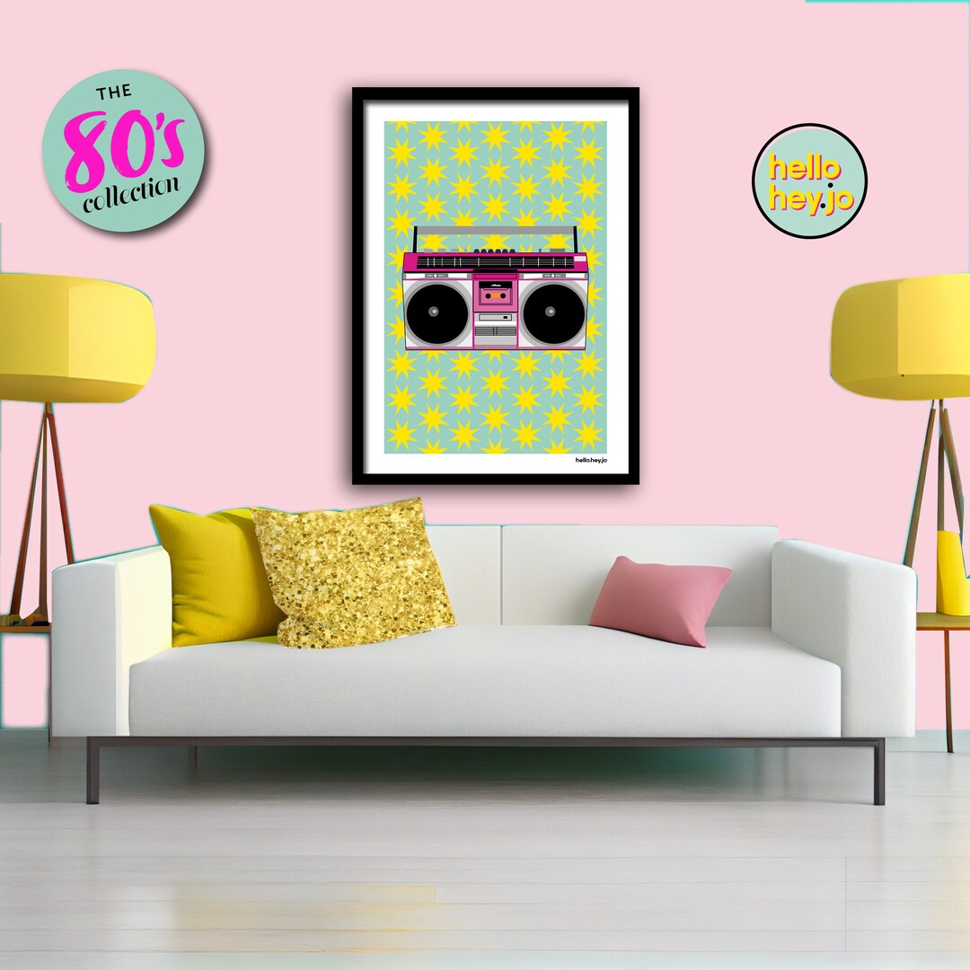 Boom Box 80s Print 80s Vibe Pastel Personalised Wall Art Unframed Art ...
