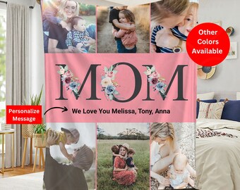 Personalized Custom Photo Blanket for Mom, Mother's Day Gift, Blanket Gift, Photo Collage Blanket with Text, Gift for Mom From Daughter Son