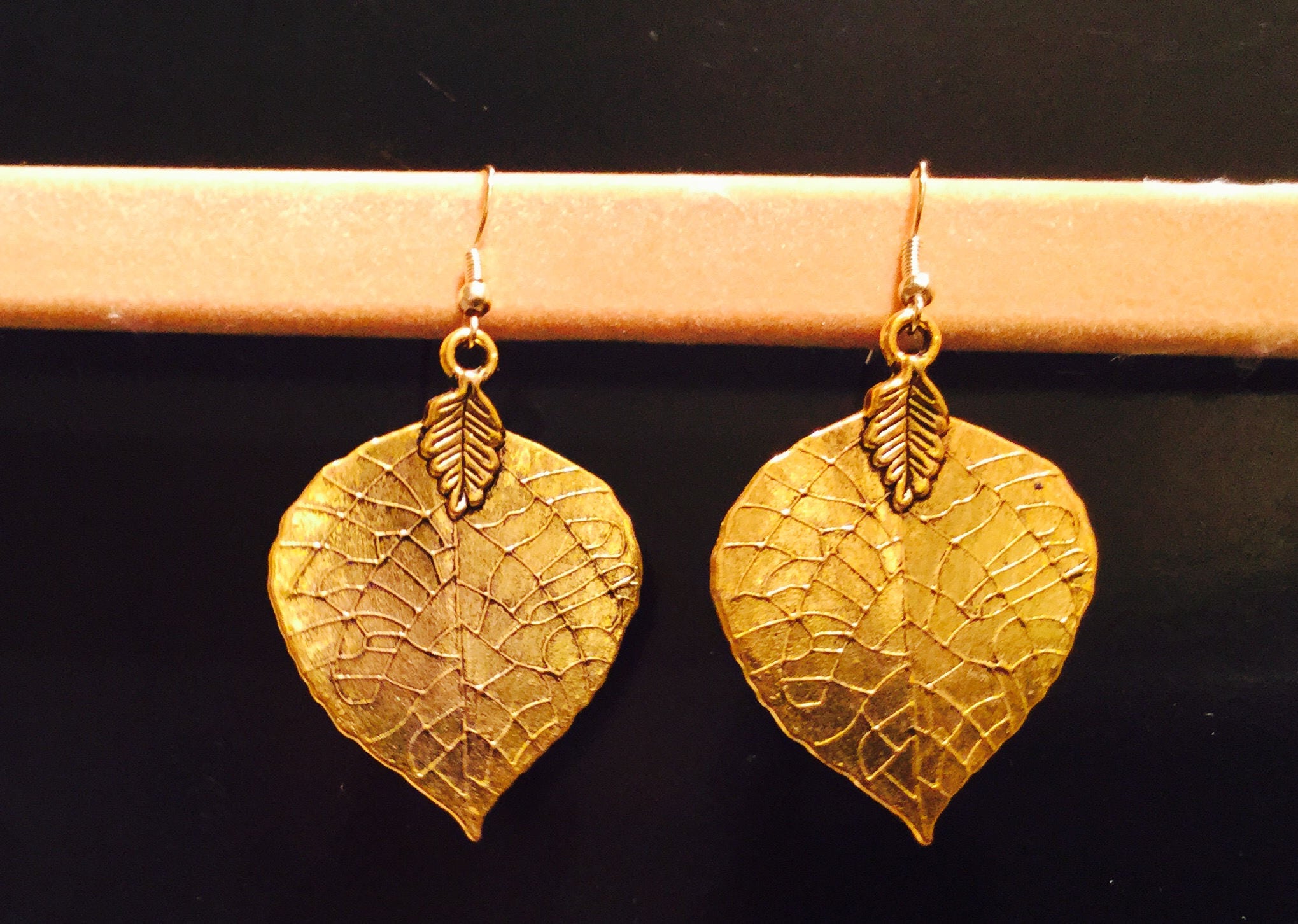 ON SALE Gold Leaf EarringsLeaf EarringsBeautiful Textured