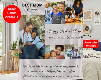 Personalized Custom Photo Blanket for Mom, Mother's Day Gift, Blanket Gift, Photo Collage Blanket with Text, Gift for Mom From Daughter Son