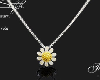 daisy necklace, sunflower necklace, sterling silver daisy necklace, sterling silver sunflower necklace, gold daisy necklace