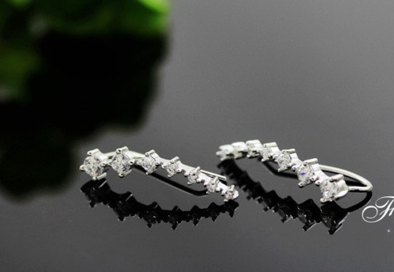 sterling silver rhinestone ear climbers,rhinestone ear cuff,rhinestone earrings,bridal earrings,bridesmaid earrings,wedding earrings,holiday