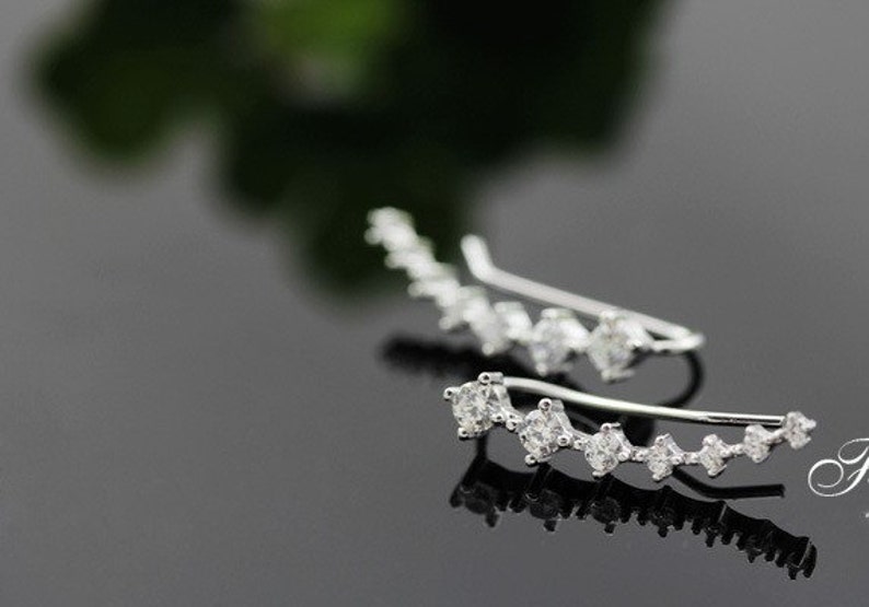 sterling silver rhinestone ear climbers,rhinestone ear cuff,rhinestone earrings,bridal earrings,bridesmaid earrings,wedding earrings,holiday