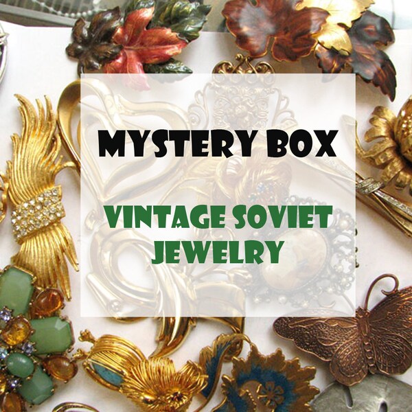 Vintage jewelry mystery box, soviet era assorted jewelry Made in USSR, soviet collectible suprise box with pendant, necklace, ring