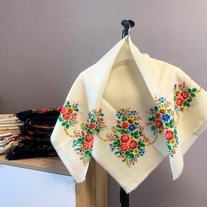 Slavic Headscarf - Ukrainian Scarf - Wool Floral Babushka Scarf -  Russian Head Scarf - part 6