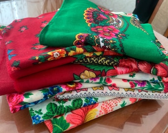 Slavic Babushka Scarf Vintage -  Floral Headscarf, Ukrainian Folk Cotton Shawl, Wool Scarf, Polish  Square Scarf - part 4