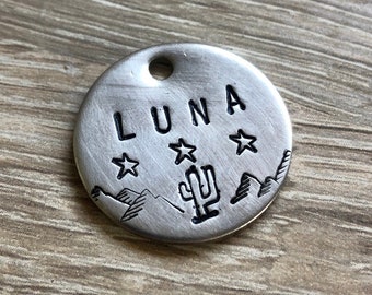 The Western : Hand Stamped Cactus and Desert themed Pet ID Tag | Dog Tag | Cat Tag | Bridle Tag | Cactus Pet Tag