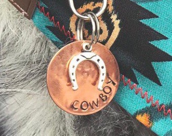 The Cowboy - Round Pet ID Tag with Horseshoe Charm