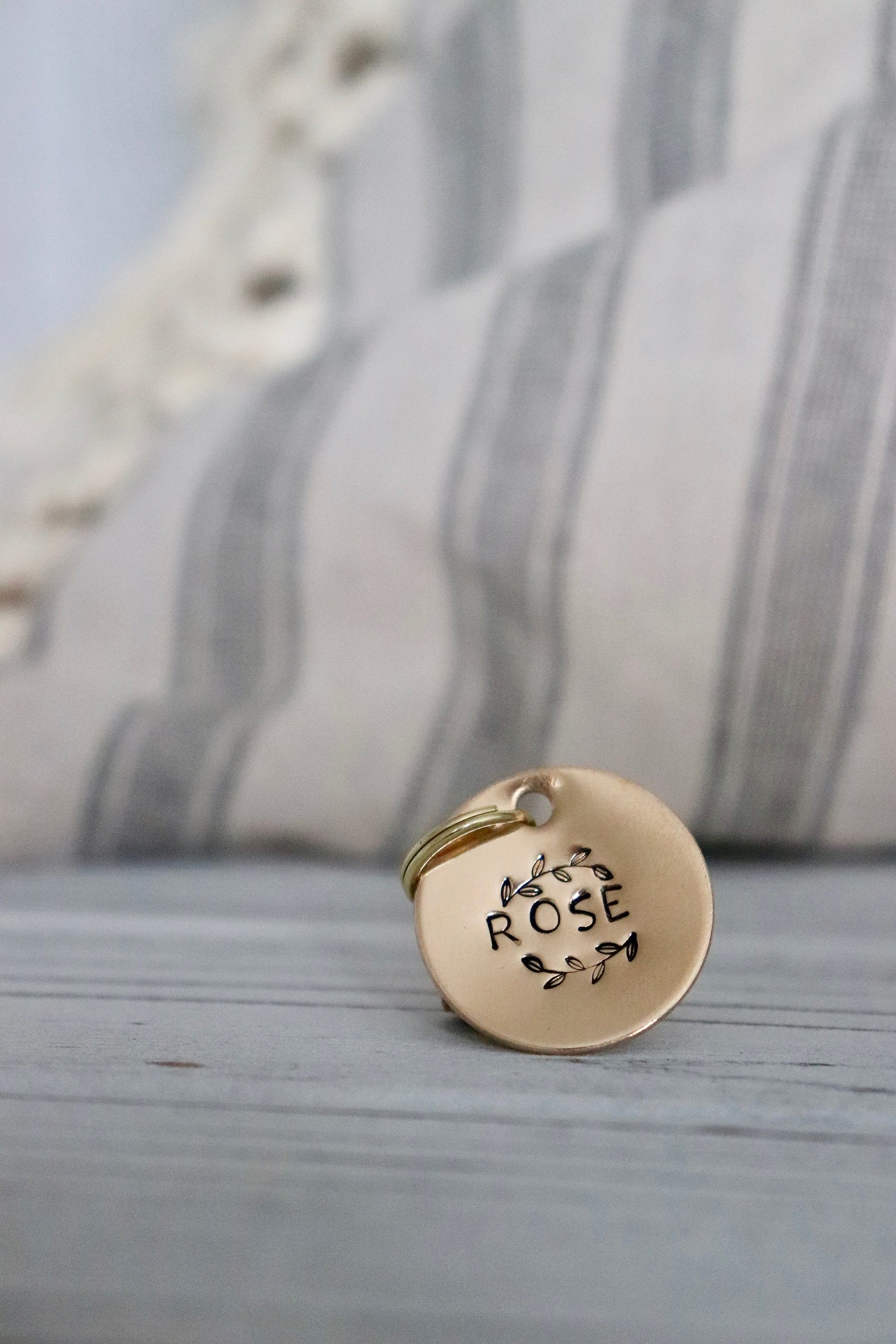 The Rose Hand Stamped Greenery Gold Pet ID Tag Dog Tag Etsy