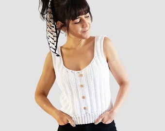 Crochet Tank Top Pattern • Ribbed Button-Down Sleeveless (PDF Pattern) - LOVEGOOD
