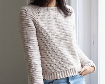 Crochet Sweater Pattern • Top-Down Pullover for Fall • The Nesa Sweater with Knit-Look Texture