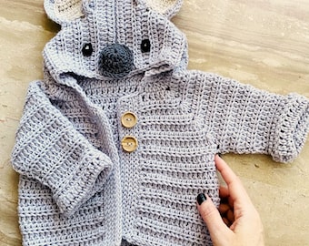 Patroon gehaakt koalavest: baby- en peuterhoodie (pdf-tutorial)