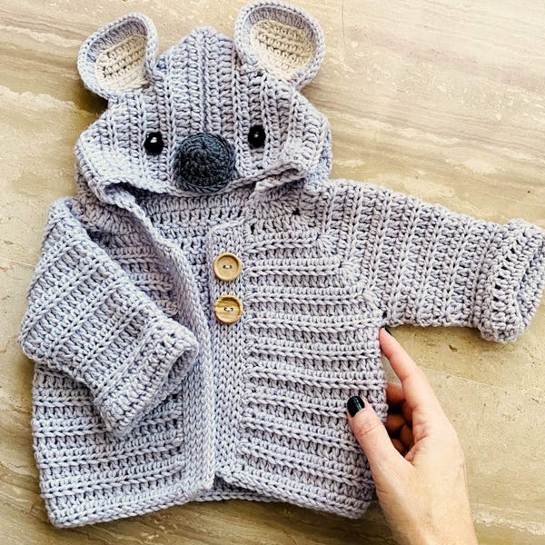 Crochet Koala Cardigan Pattern: Baby & Toddler Hoodie (PDF Tutorial)