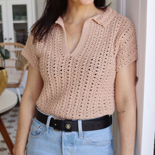 T-shirt au crochet - Patron de polo : haut d'été élégant (Tutoriel PDF) - ANICA