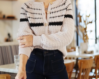 Crochet Cardigan Pattern PDF • Modern Striped Mohair Sweater • Oversized Crochet Pattern with Video Tutorial • SIA Cardigan for Women