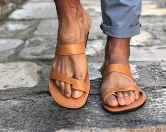 Sandalias de cuero para hombre, sandalias de playa, sandalias griegas, sandalias marrones, sandalias para hombre, regalo para él, hechas de cuero genuino en Grecia.