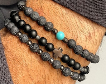 Men's Bracelet, Black Beads Bracelet, Men's Jewelry, Made in Greece, by Christina Christi Jewels.