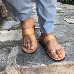 Mens Leather Sandals, Toe Ring Sandals, Greek Sandals, Mens Sandals, Beach Sandals, Gift for Him, Made from Genuine Leather in Greece.