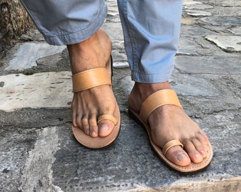 Mens Leather Sandals, Toe Ring Sandals, Greek Sandals, Mens Sandals, Beach Sandals, Gift for Him, Made from Genuine Leather in Greece.