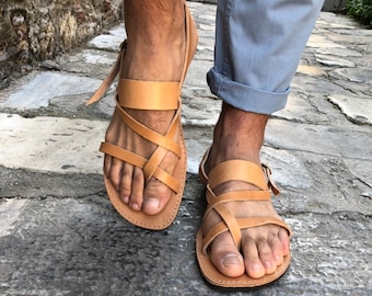 Sandales à bride arrière, sandales en cuir pour hommes, sandales grecques, sandales d'été, sandales pour hommes, fabriquées à partir de cuir véritable en Grèce.