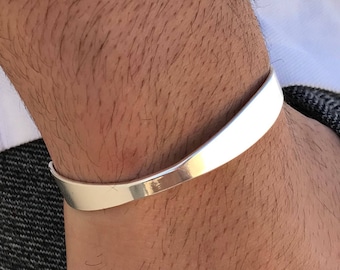 Pulseira rígida masculina, pulseira rígida prateada, pulseira masculina, pulseira rígida ajustável.