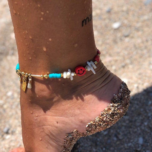 Boho Anklet, Happy Beaded Anklet, Summer Ankle Bracelet, Women Anklet, Handmade Anklet, Gift for Her, Made in Greece.