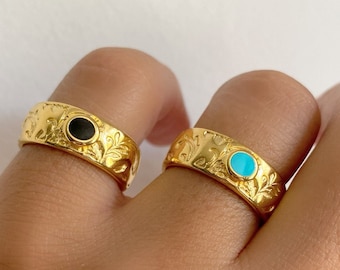 Stone Ring, Wide Ring Gold, Statement Rings, Gold Rings, Stone Jewelry, Stackable Ring, Gift for Her, Made in Greece
