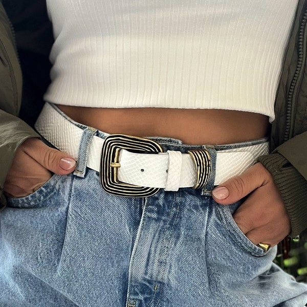 White Leather Belt, Women Belt Buckle, White Belt, Gift for Her, Made from Real Genuine Leather, in Greece. - August Wind