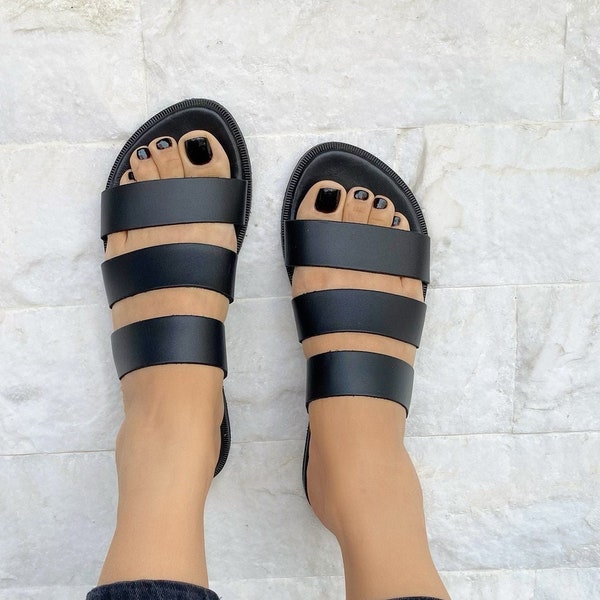 Soft Sandals, Greek Leather Sandals, Handmade Sandals, Black Sandals, Summer Shoes, Gift for Her, Made from 100% Genuine Leather in Greece.