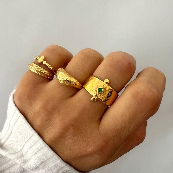 Gold stapelbare Ringe, Gold Band Ringe, Frauen Ringe, breiter Ring, dünner Ring, Minimal Ring, Gold Bänder, Geschenk für Sie.