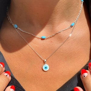 Silver Evil Eye Necklace – Round Blue Eye Pendant – Handmade Protective Jewelry – Minimalist Charm – Christina Christi – Gift for Her