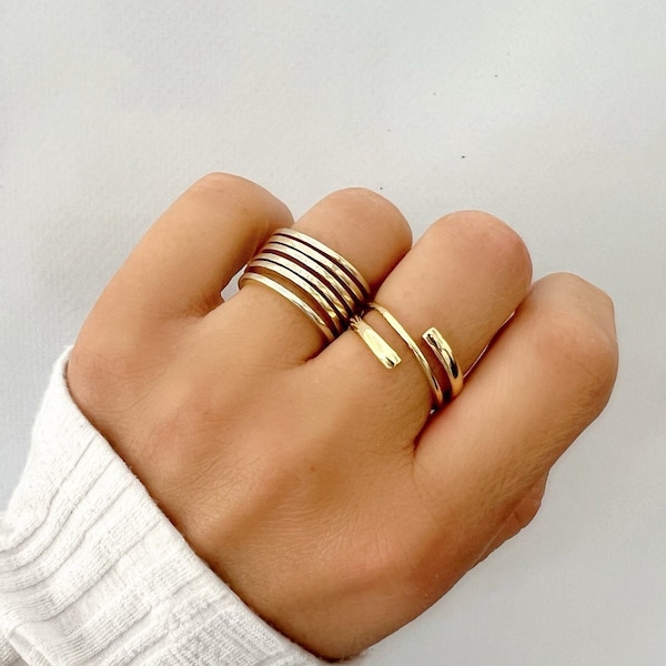 Wide Statement Ring, Gold Ring, Adjustable RIng, Wide Band Ring, Stacking Ring, Gold Band, Gift for Her, Made from Sterling Silver 925.