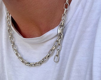 Mens Necklace, Silver Chain Necklace, Chunky Necklace, Pendant Men, Aluminum Necklace, Adjustable Jewelry