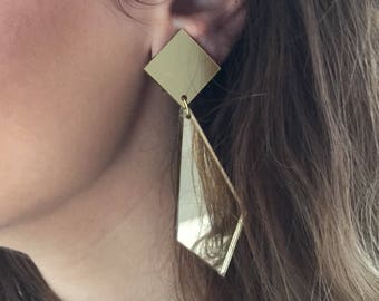 Gold Earrings, Long Earrings, Geometric Earrings, Clip On Earrings, Drop Earrings, Gift for Her, made in Greece.