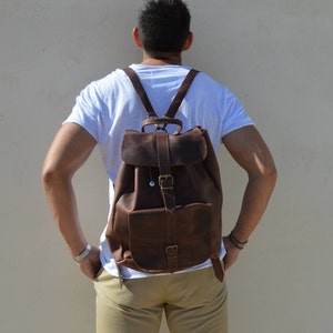 Laptop Backpack Brown Leather Backpack Men Backpack Purse - Etsy