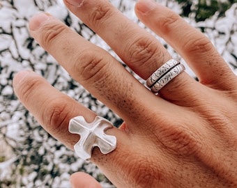 Men's Rings, Silver Rings Men, Silver Cross Ring, Wide Rings, Handmade Rings, Silver Rings, Gift for Him, Made in Greece.