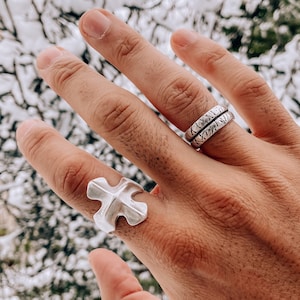Silver Band Ring Men, Cross Ring Men, Wide Rings, Mens Rings, Silver Rings, Gift for Him, Made in Greece.